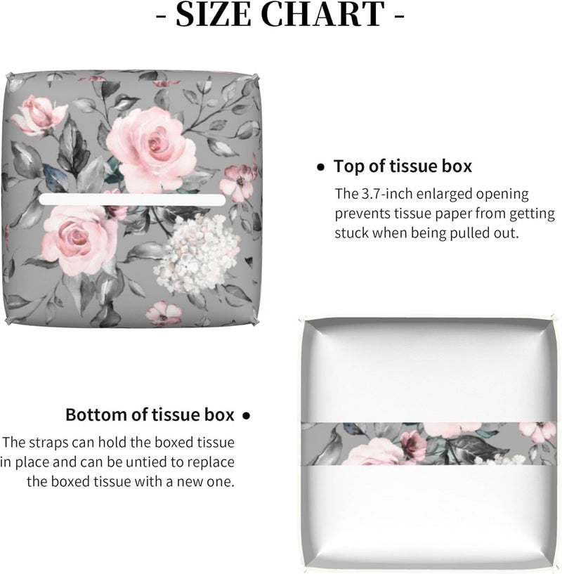 sndheke Pink Rose Flowers Tissue Box Cover Square,Colorful Spring Floral Tissue Box Holder Waterproof Leather Facial Paper Organizer Dispenser for Bathroom Home Car Nightstand Vanity Desk - Image 5